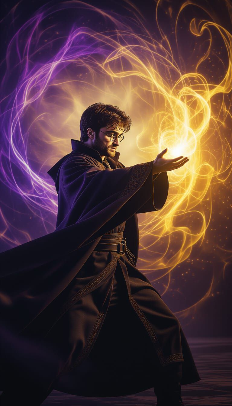 Mystical Duel with Swirling Energies in Art Nouveau Style