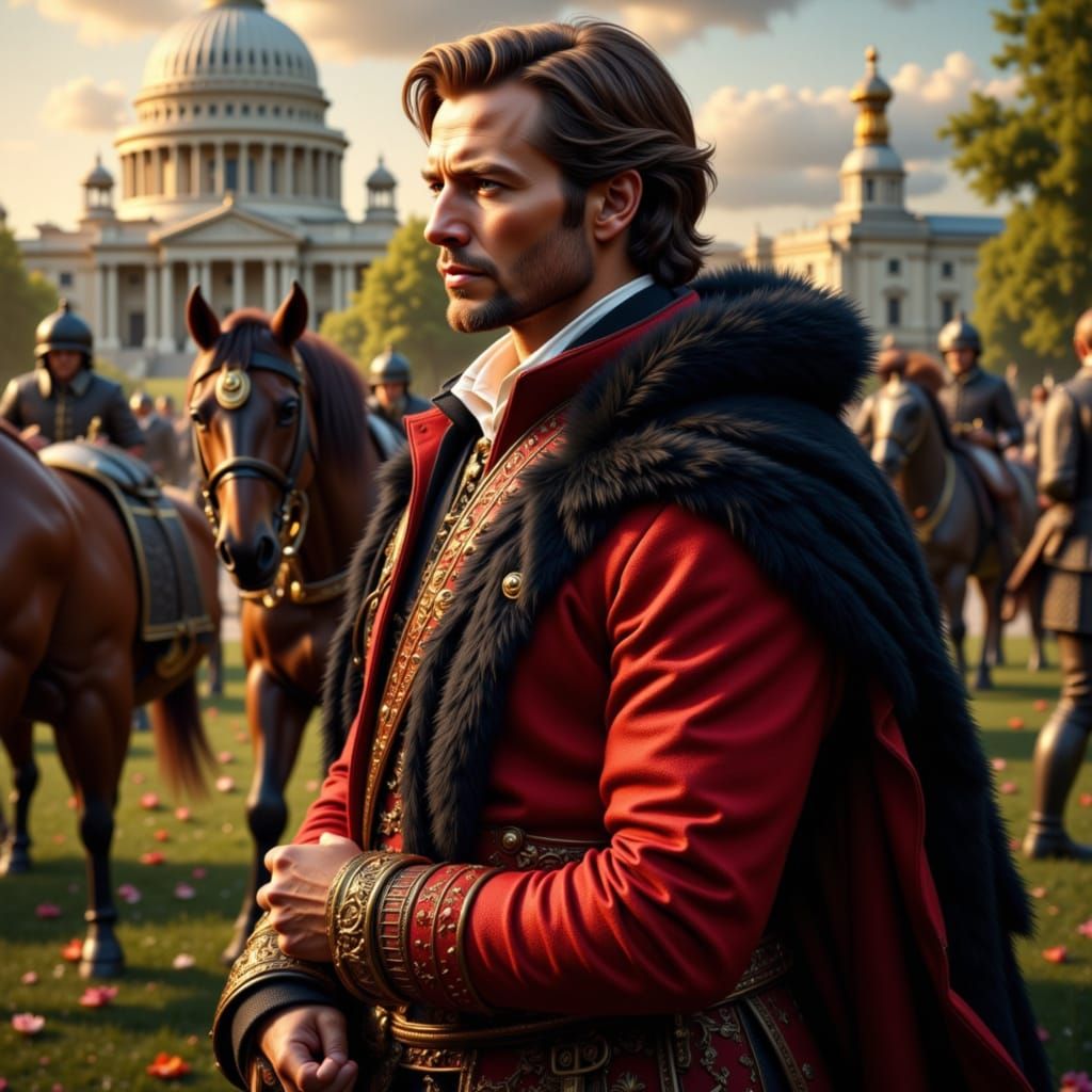 Russian Prince Ready for the Hunt as Realist Painting