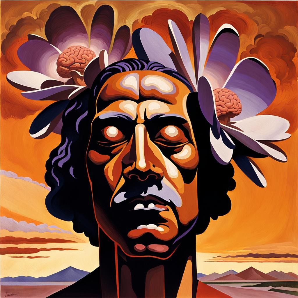 Surreal Brainscape: Thoughts Blooming in Sienna and Amethyst