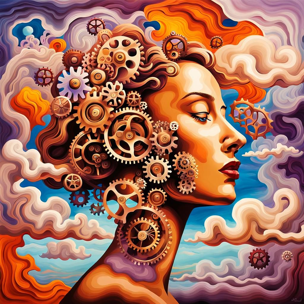 Surreal Sky: A Precisionist Painting of Blossoming Thoughts