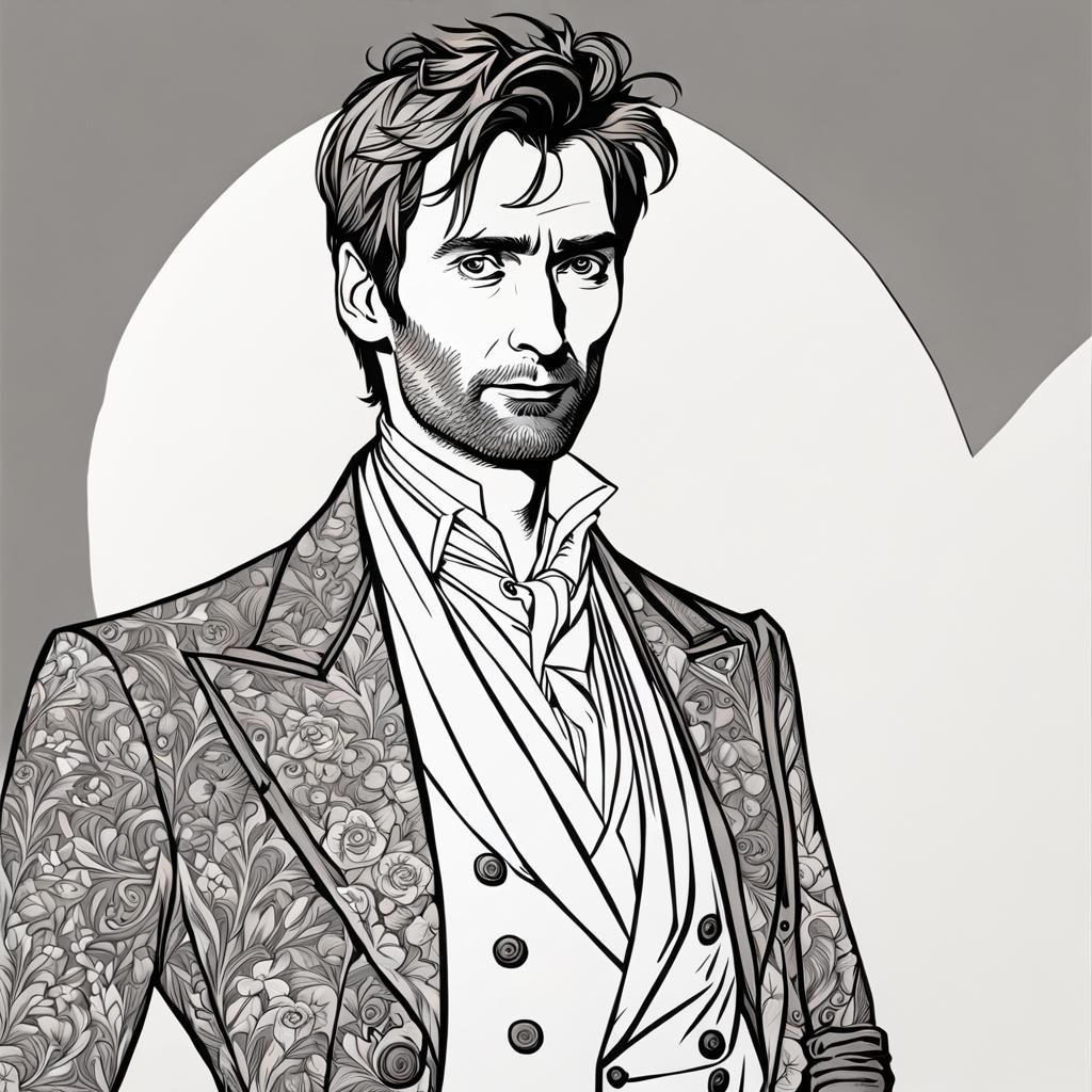 David Tennant in Art Deco Line Art Portrait