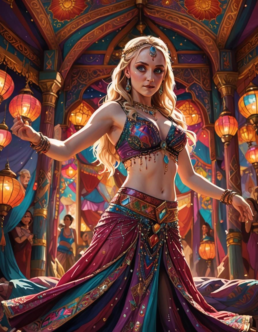 Belly Dancer Portrait in Ornate Tent, Digital Art