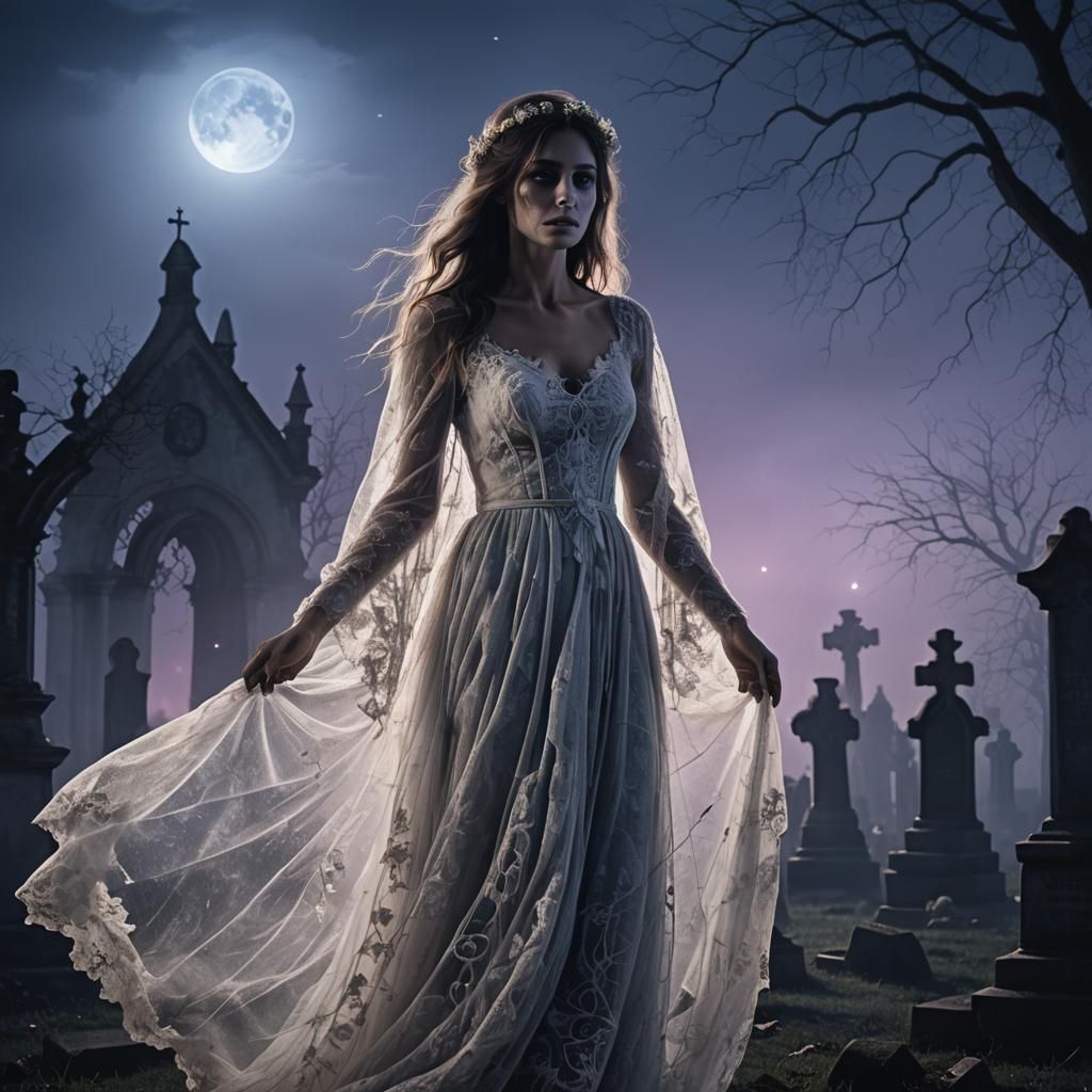 Ethereal Ghost Bride in Graveyard Concept Art