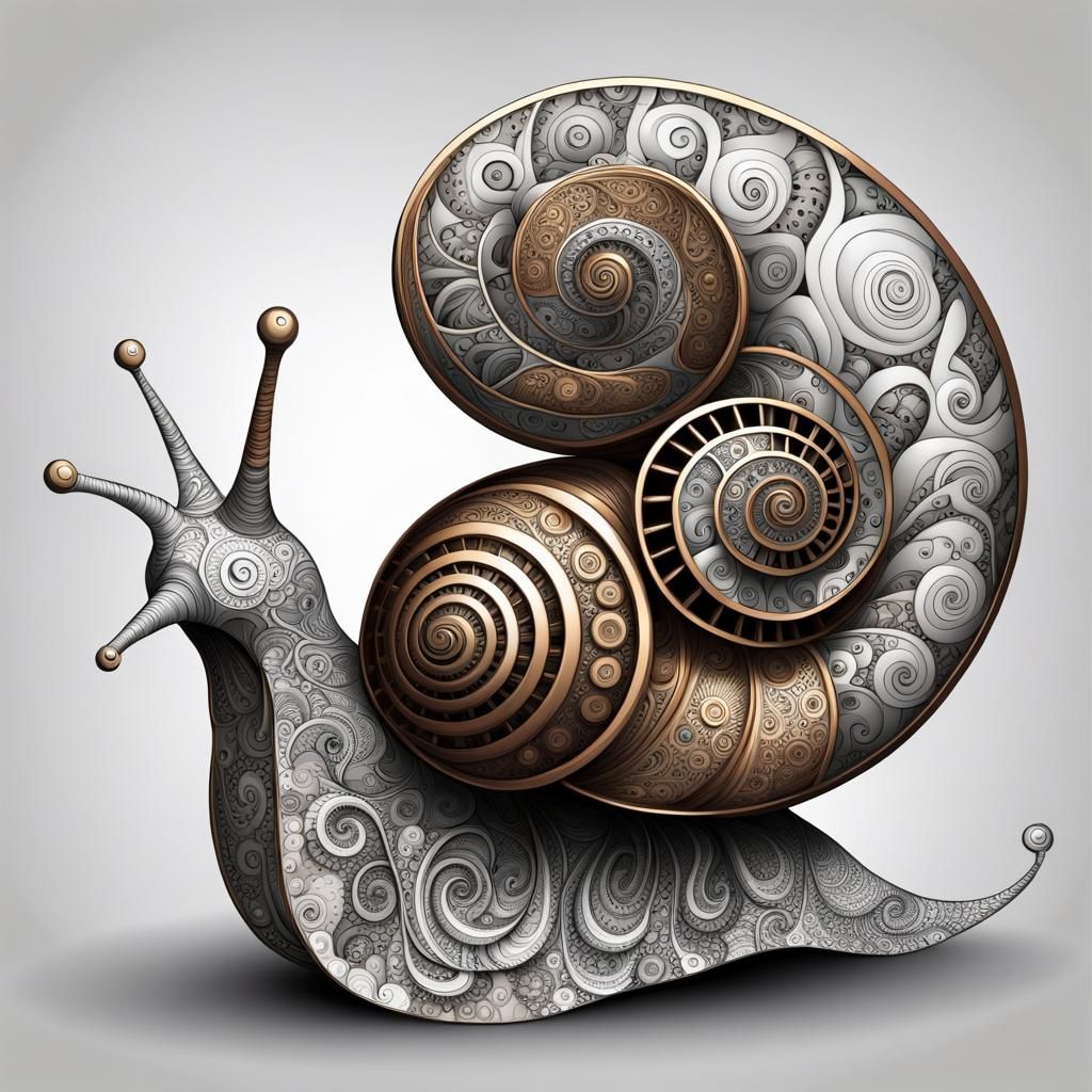 Steampunk Snail with Abstract Fractal Design