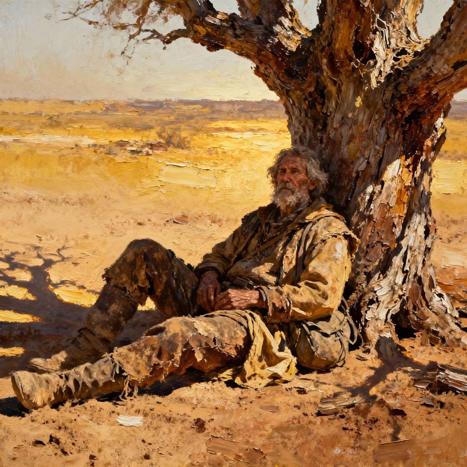 Character Rests Under Ancient Tree Before Wasteland Journey