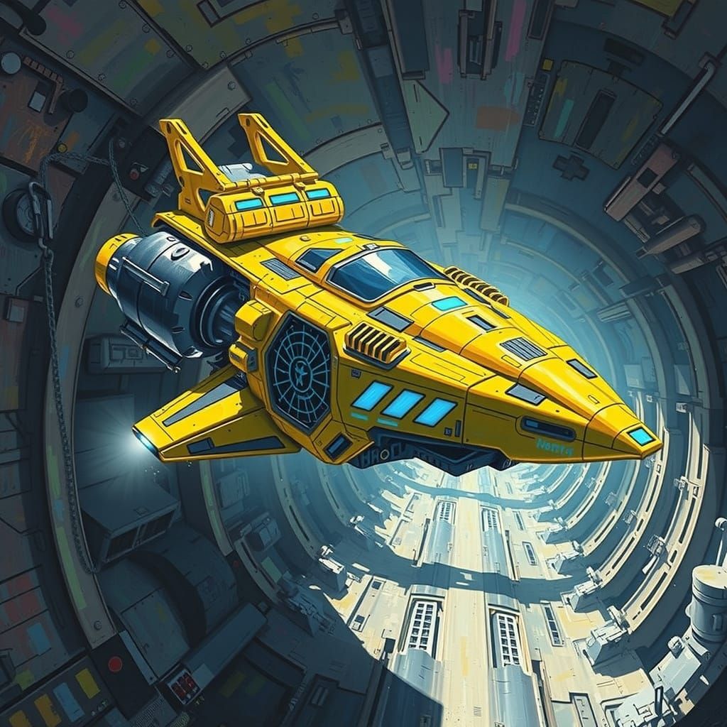 Transformer Spaceship in Neo-Impressionist Style