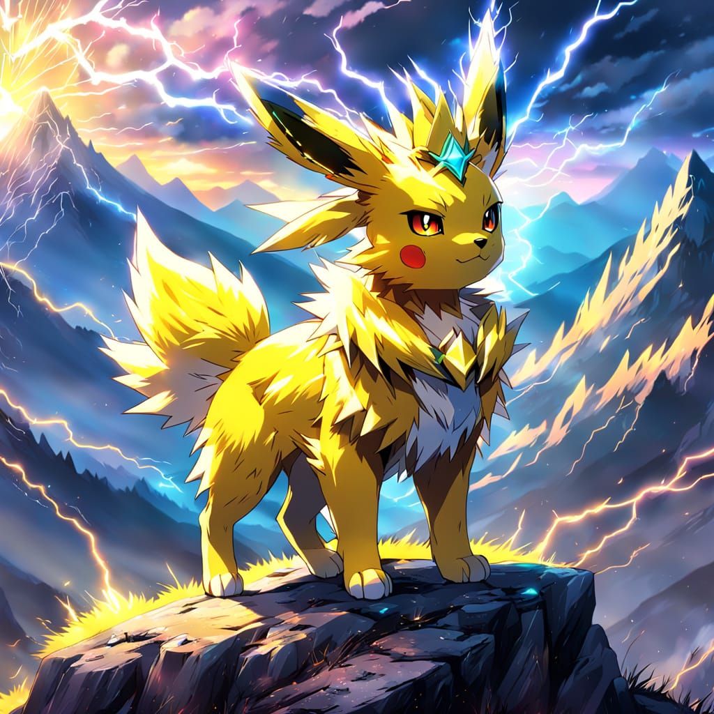 Jolteon in Electric Anime Style Mountainscape
