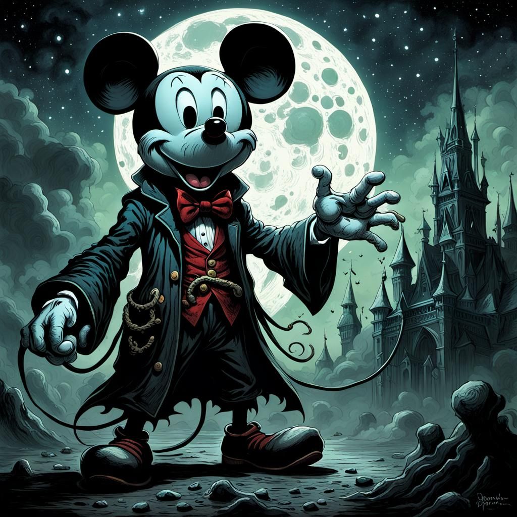 Lovecraftian Horror Mickey Mouse in Doré Style