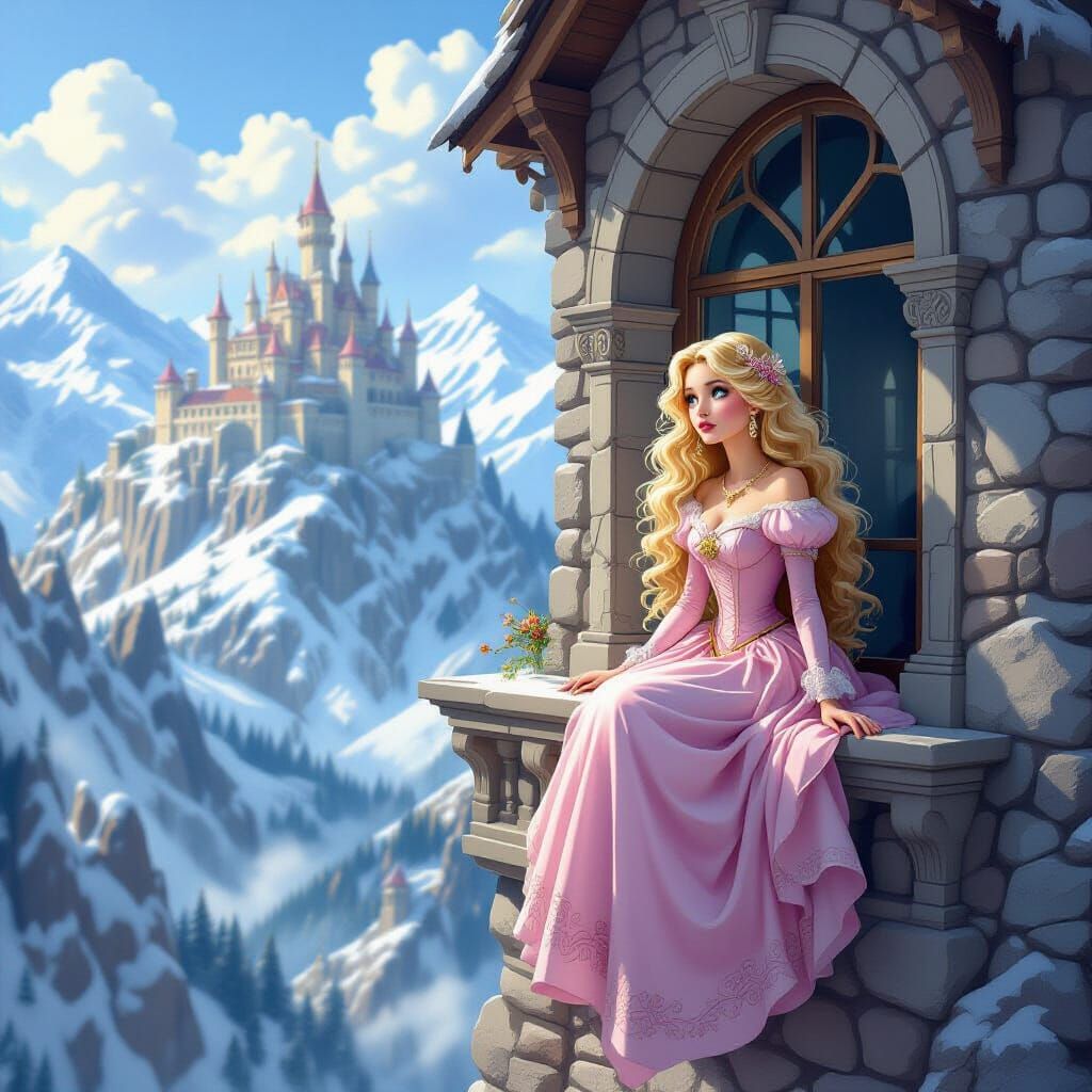 Sad Princess Watches Knights From Glass Mountain Palace