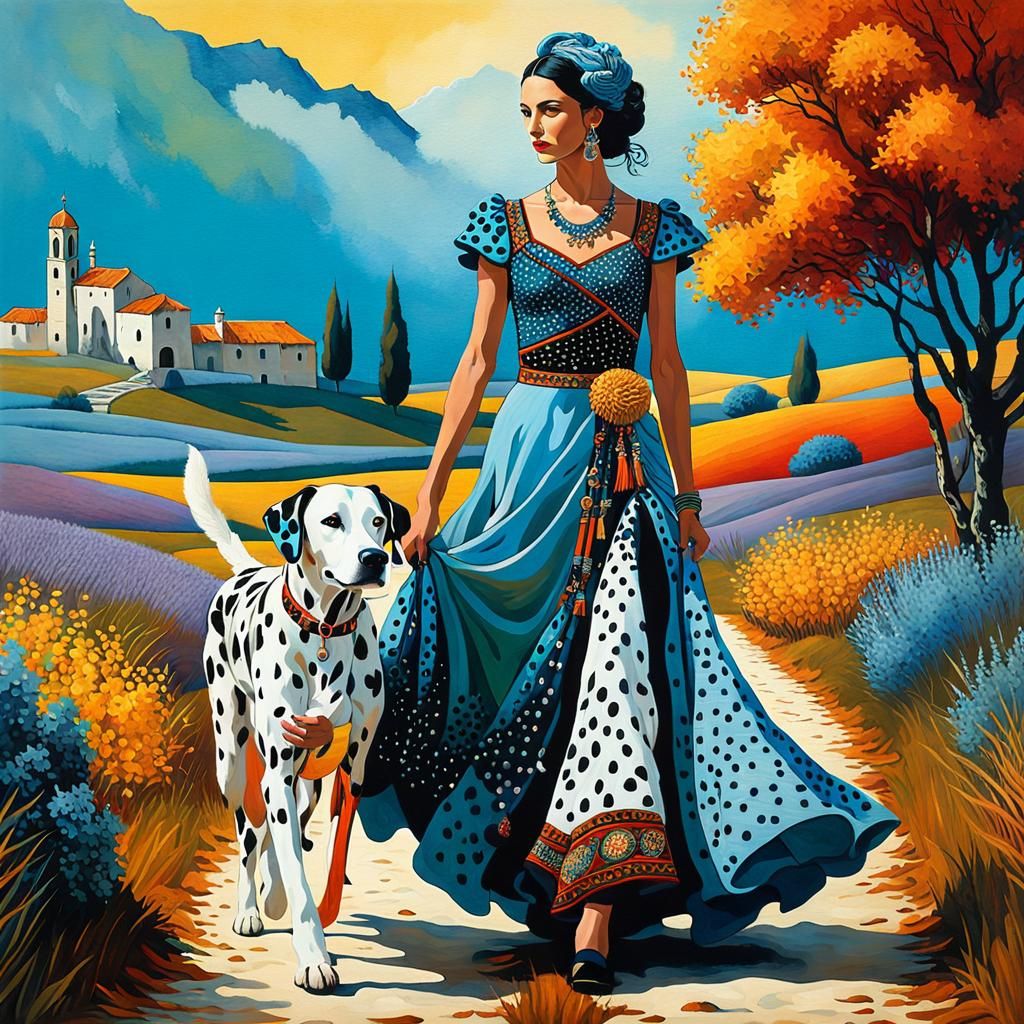 Gypsy and Dalmatian in Surreal Oil Painting