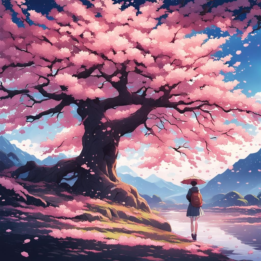 Anime Cherry Blossom Art in Studio Trigger Style