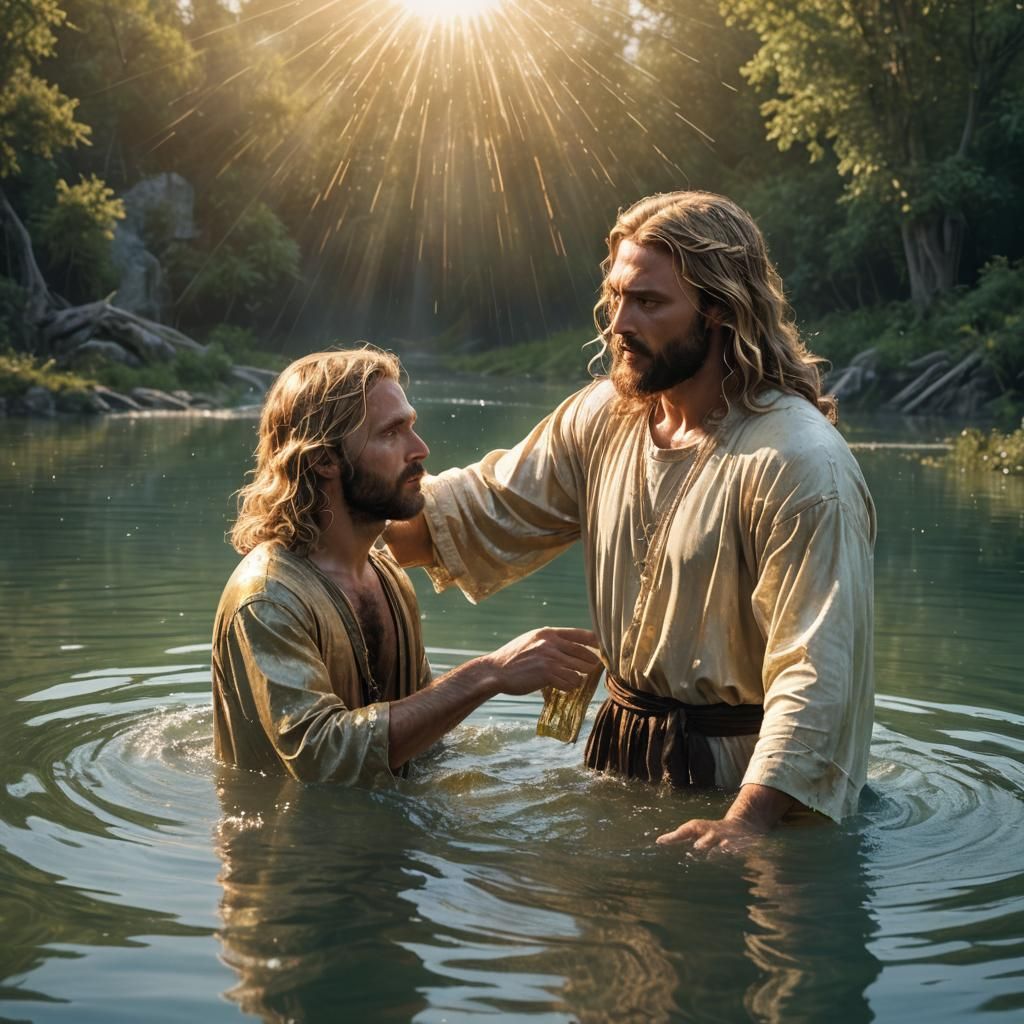Jesus Christ's Baptism in Golden Light