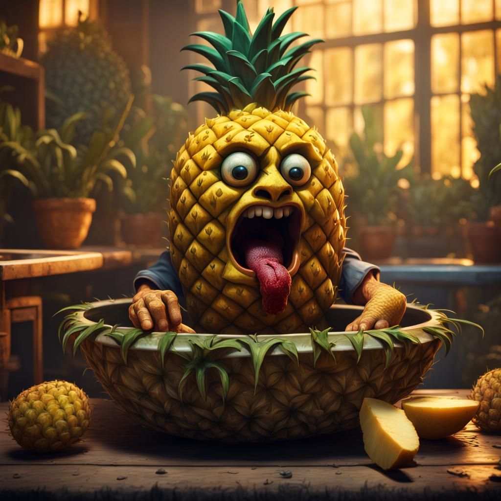 Angry Pineapple Bites Finger: Fantasy Concept Art