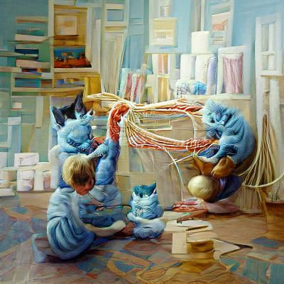 baby blue cats playing with yarn