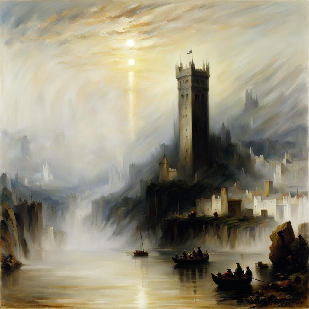 Black Tower in White Fog, Turner-esque Painting