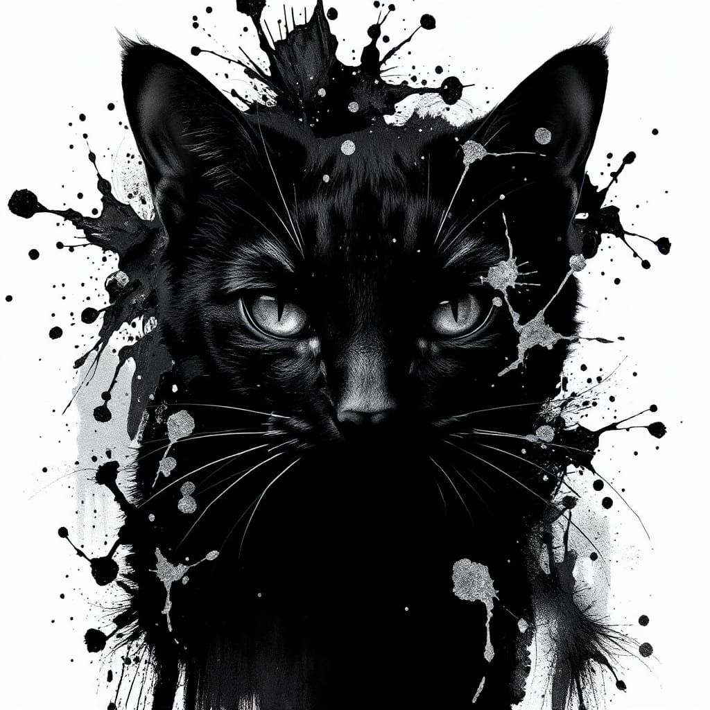 Mysterious Black Cat Emerge from Ink Vortex