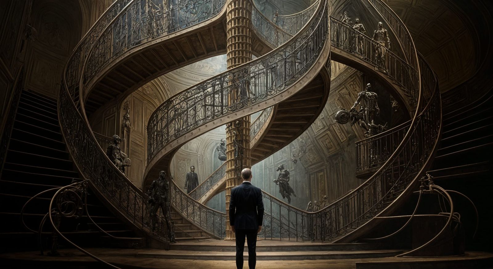 Orphist Painting of Figure Before Staircase