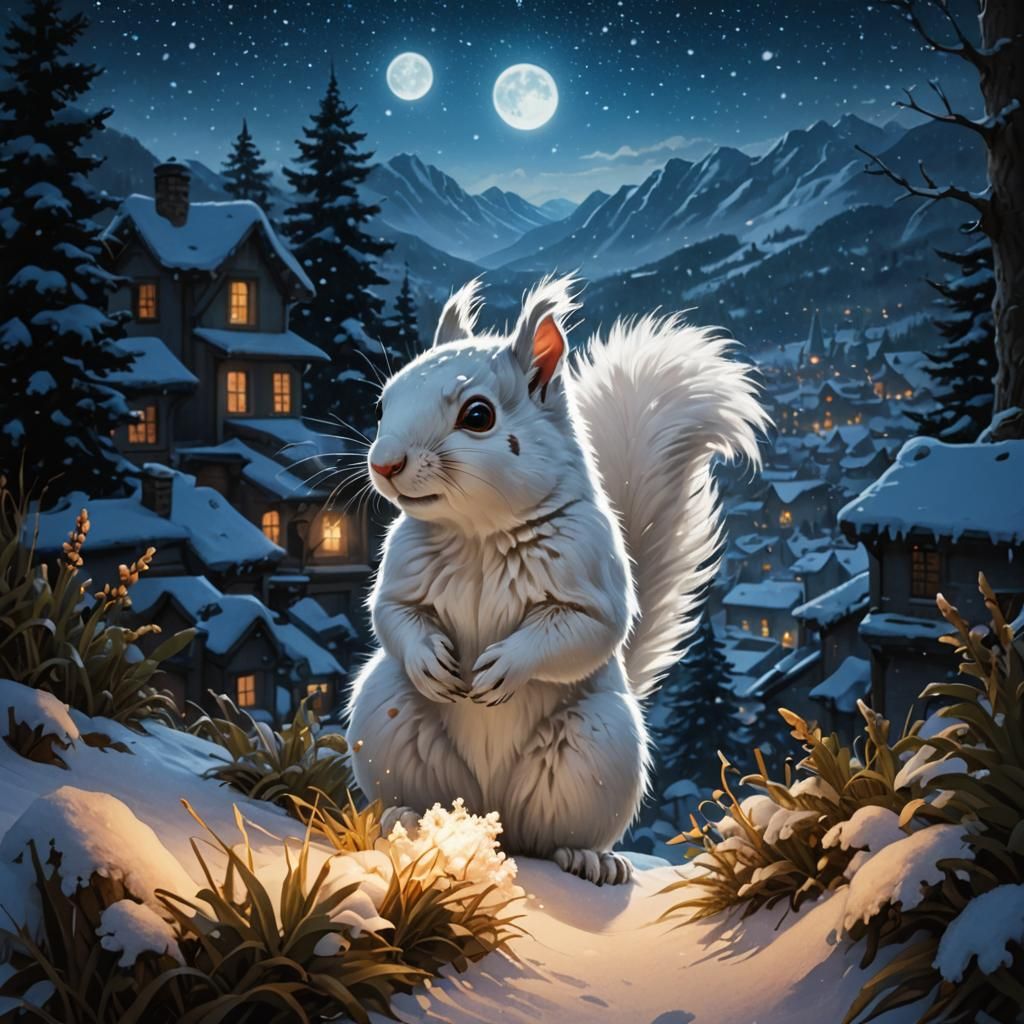 Snow Squirrel in Winter Landscape, Digital Art