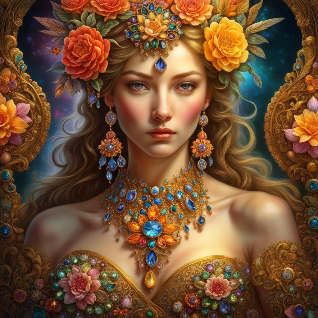 Goldsmith Masterwork: Jeweled Golden Flower Portrait