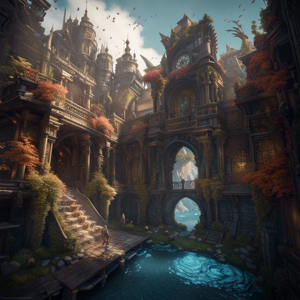 Fantastical Detailed Matte Painting in Deep Color
