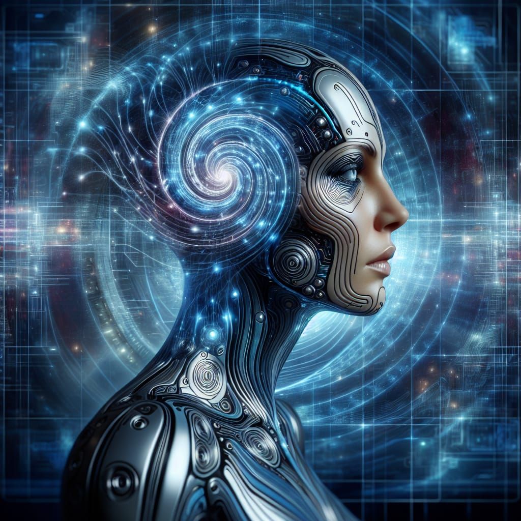 Futuristic Cybernetic Woman with Glowing Blue Circuits