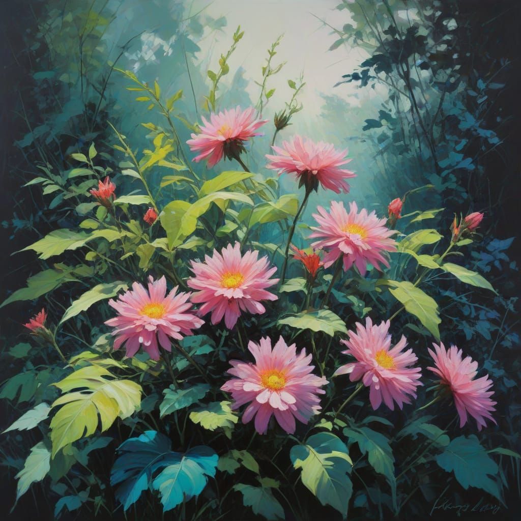 Surreal Blooms in Neon Hues, Soft Light Abstract