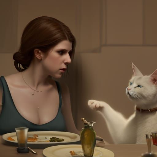 Anna Kendrick Yelling at Cat: Hyperdetailed Concept Art