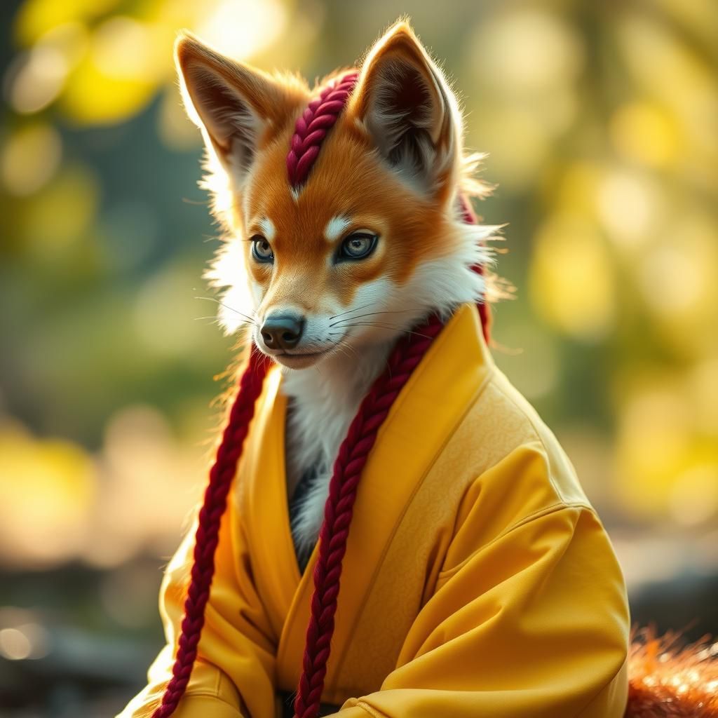 The kind, cautious kitsune. His braided hair is cherry red. ...