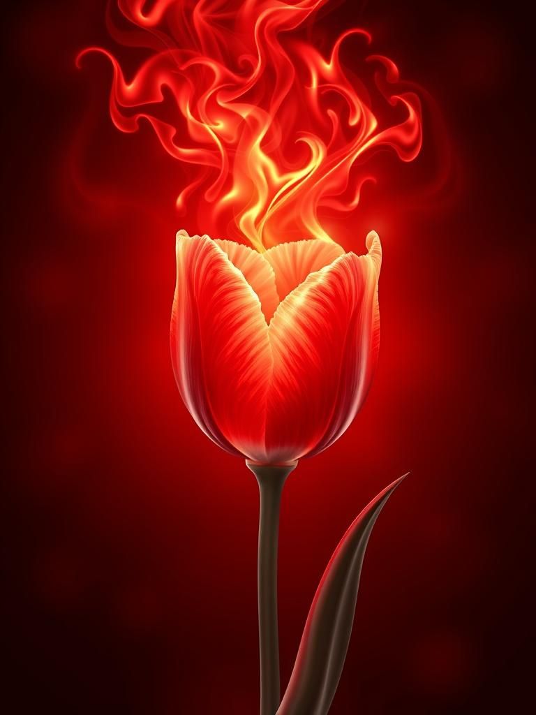 Fiery Red Crystal Tulip in Abstract Fractal Art