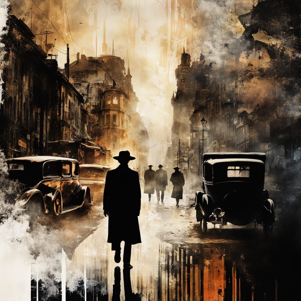 Double Exposure Noir Portrait with Ink and Oil Art