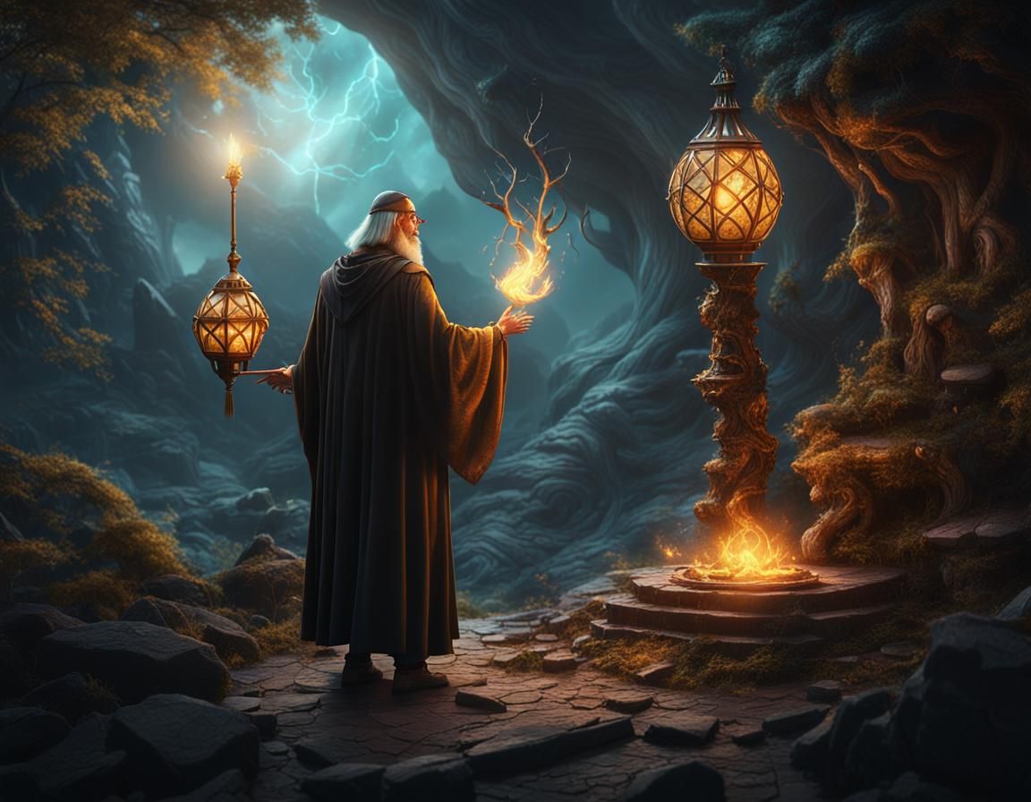 Hermit Casting a Spell, Epic Fantasy Art