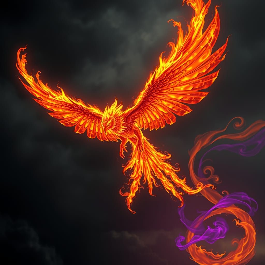 Majestic Firebird Soars into the Ominous Sky