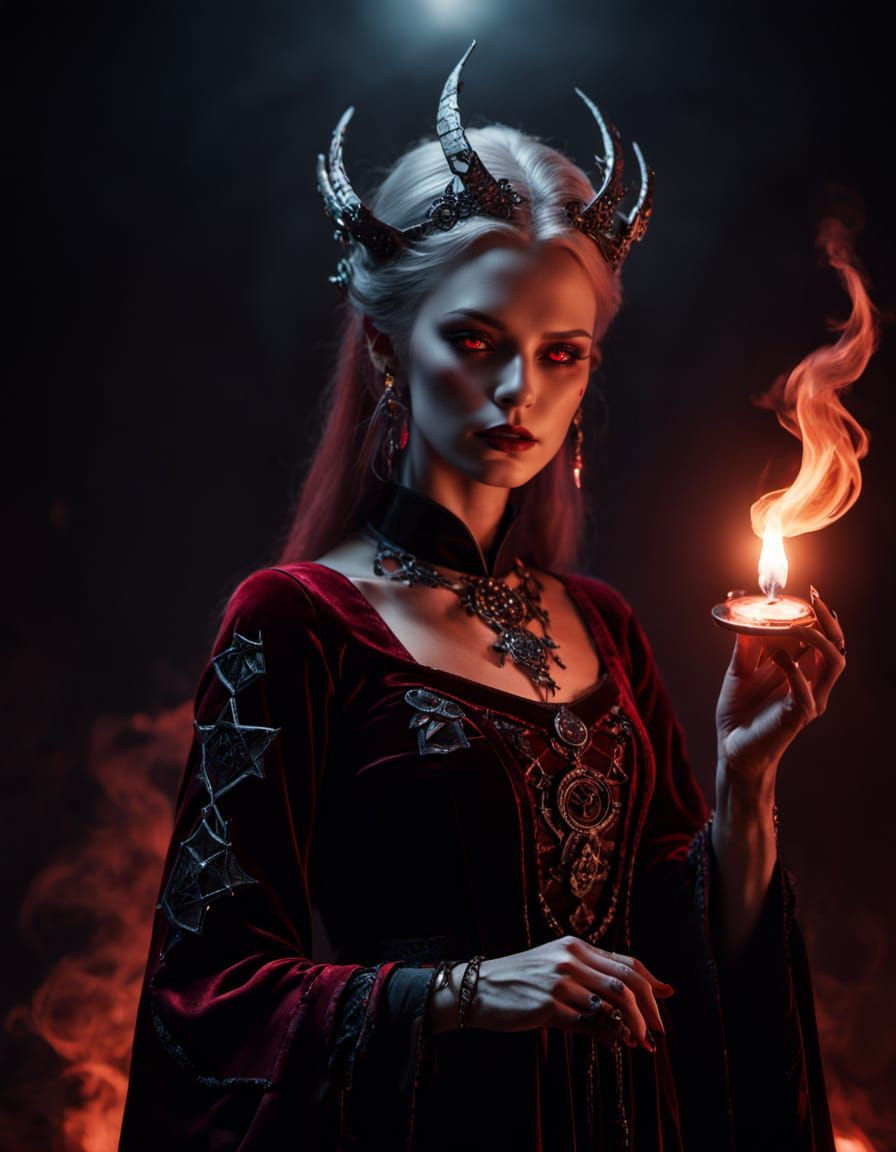 Techno-Witch Levitation in Dark Fantasy Realism Style