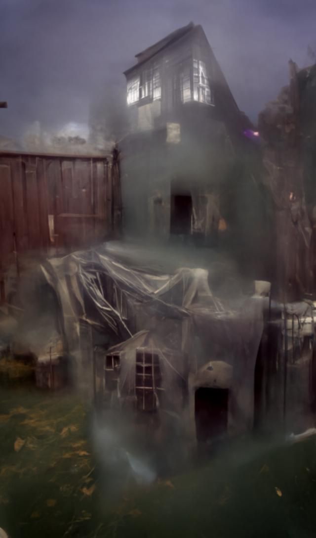 Eerie Haunted House with Ghost in Hyperrealism