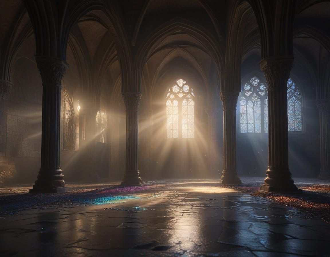 Crystalline Prism in Cathedral, Hyper-Realistic Digital Art