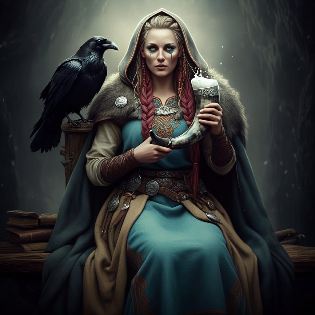 Saga, Norse Goddess of Storytelling, in Viking Attire