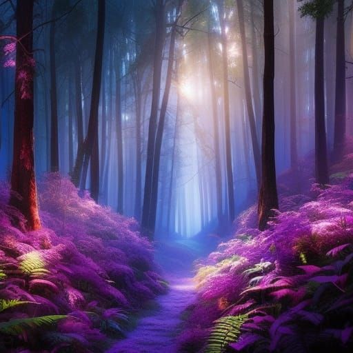 Enchanted Forest with Glowing Spirit, Detailed 3D Art