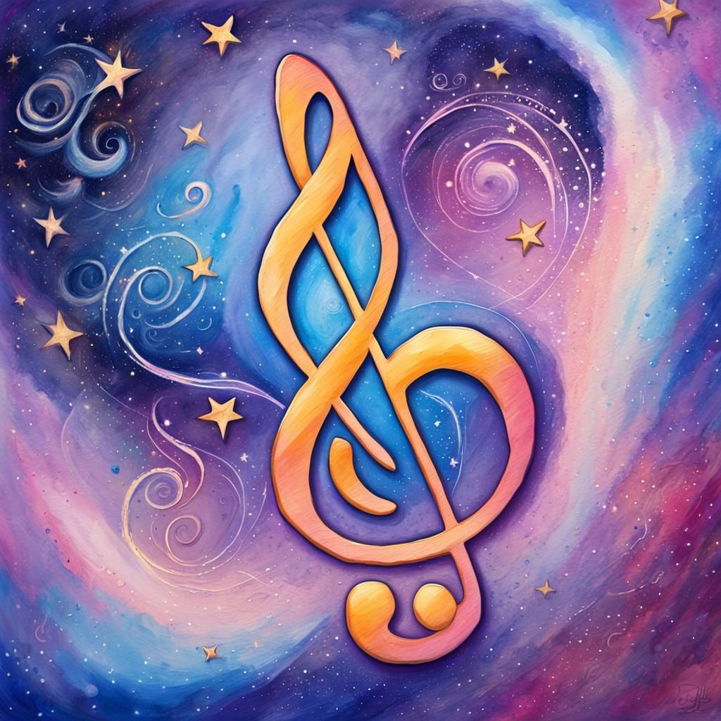 Cosmic Heart Music Note in Watercolor Style