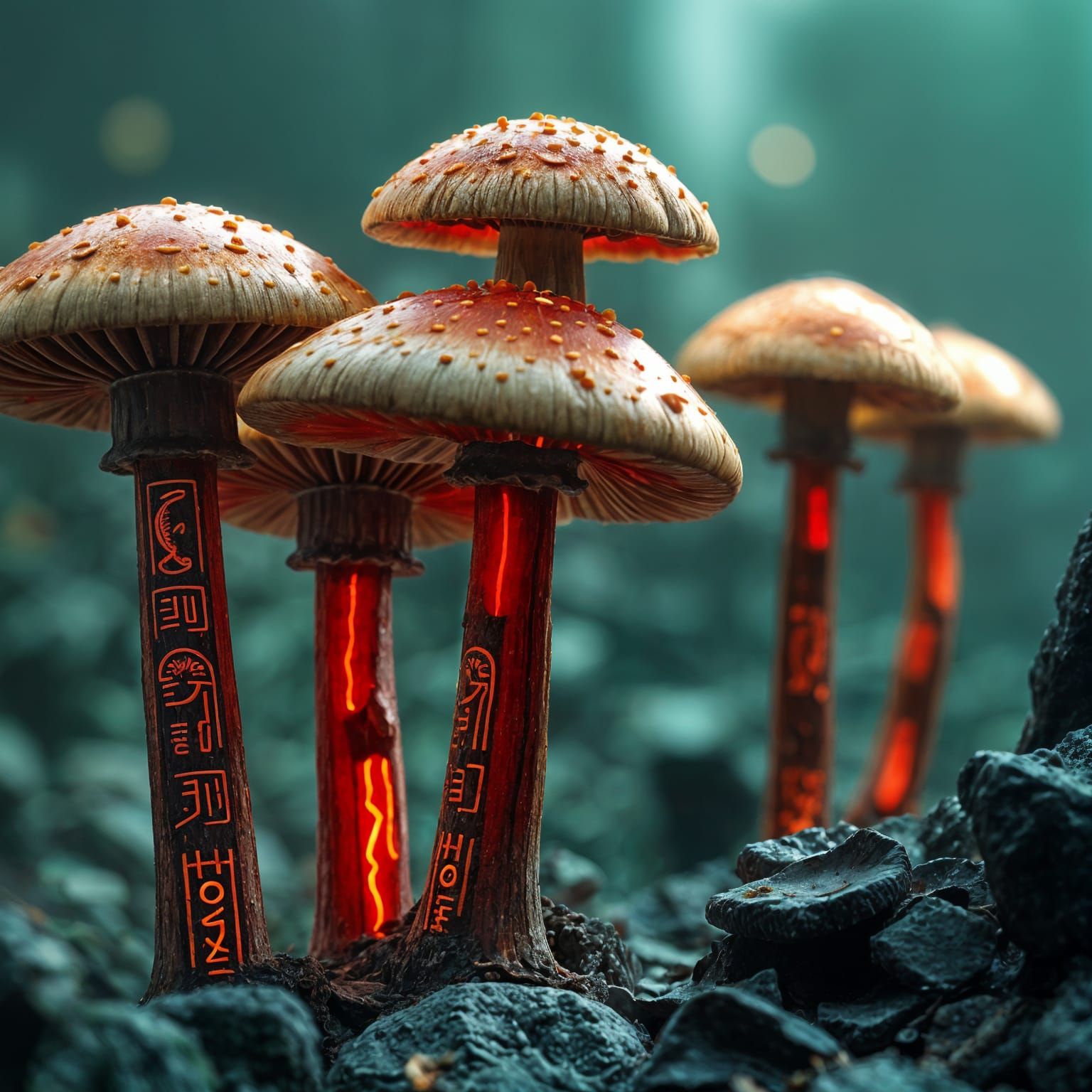 Glowing Mushrooms on Egyptian Pillars