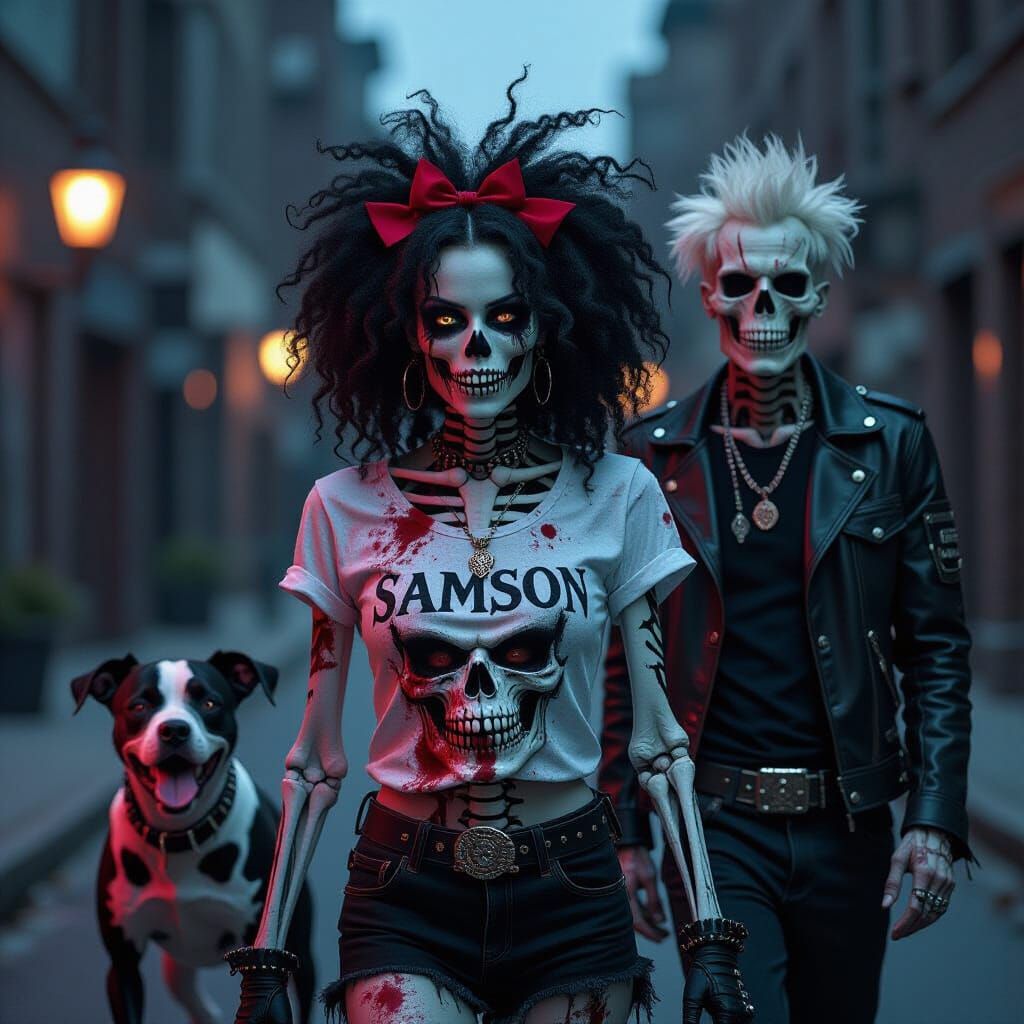 Gothic Skeleton Fashion Photo with Datamoshing Style