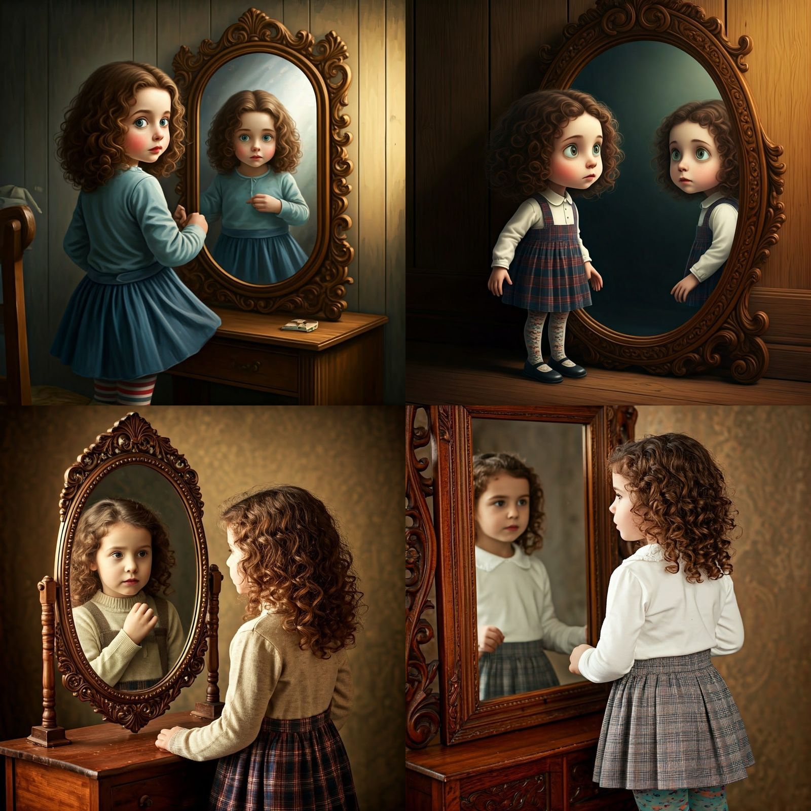 Little Jewish Girl Contemplates Herself in a Polished Portra...