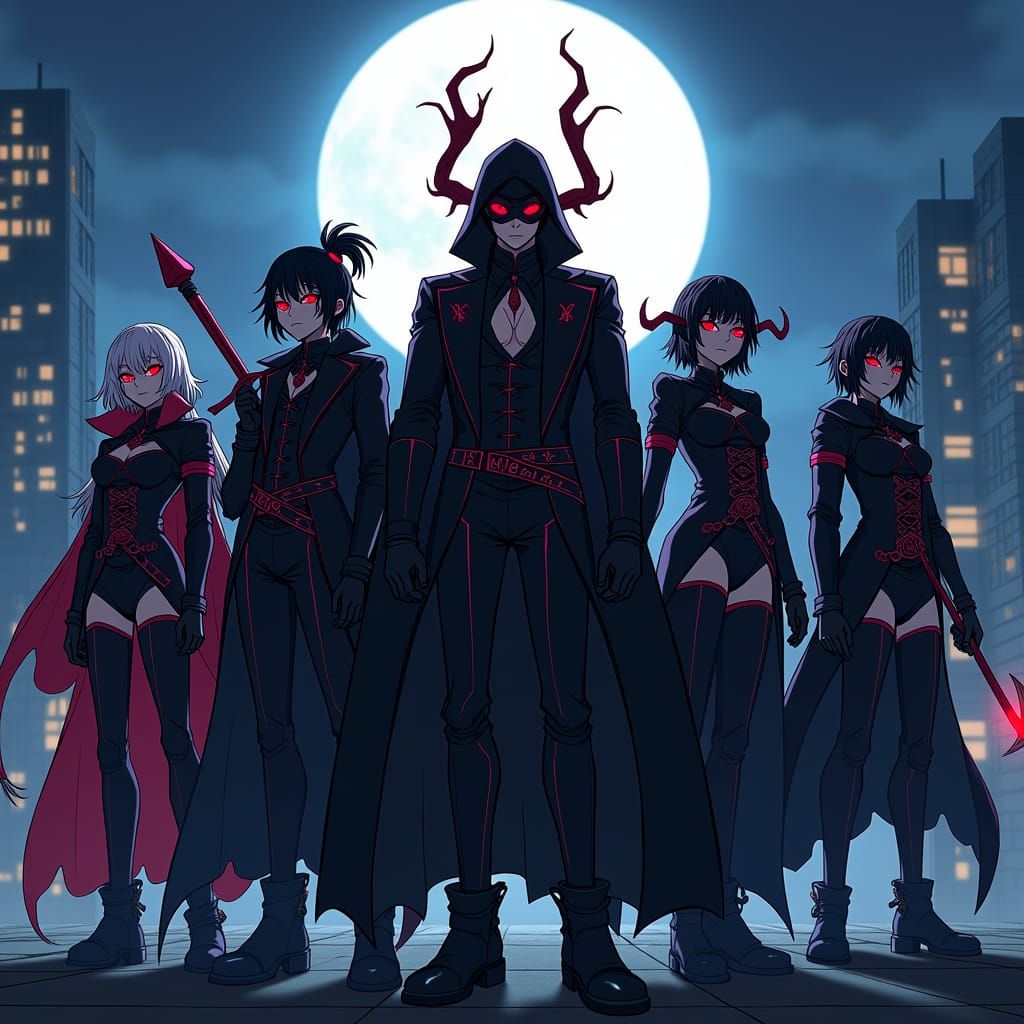Dynamic Shadow Hunters in Cel-Shaded Anime Style