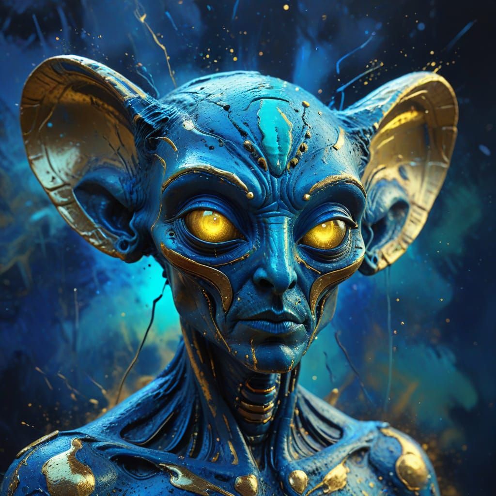 Expressionist Alien Portrait with Neon Accents