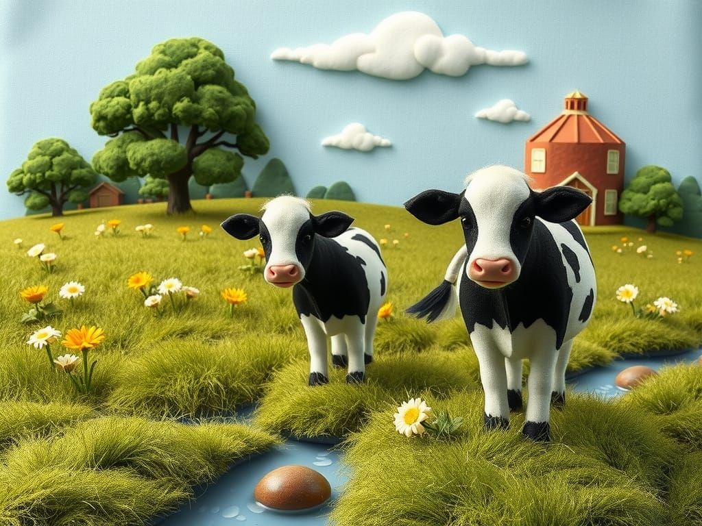 Furry Velour Farmhouse with Felt Cows on Felt Board