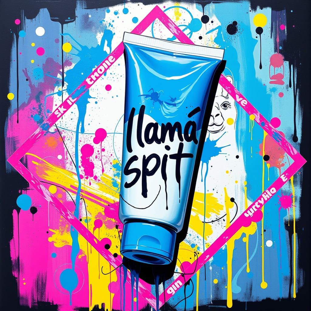 Vibrant Llama Spit Graffiti Art in a Diamond Frame