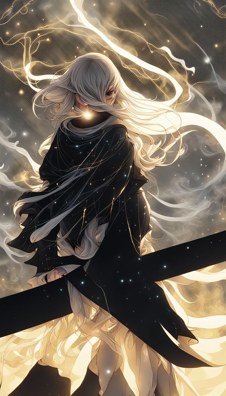 Amber and Chrome Figure in Ethereal Realm