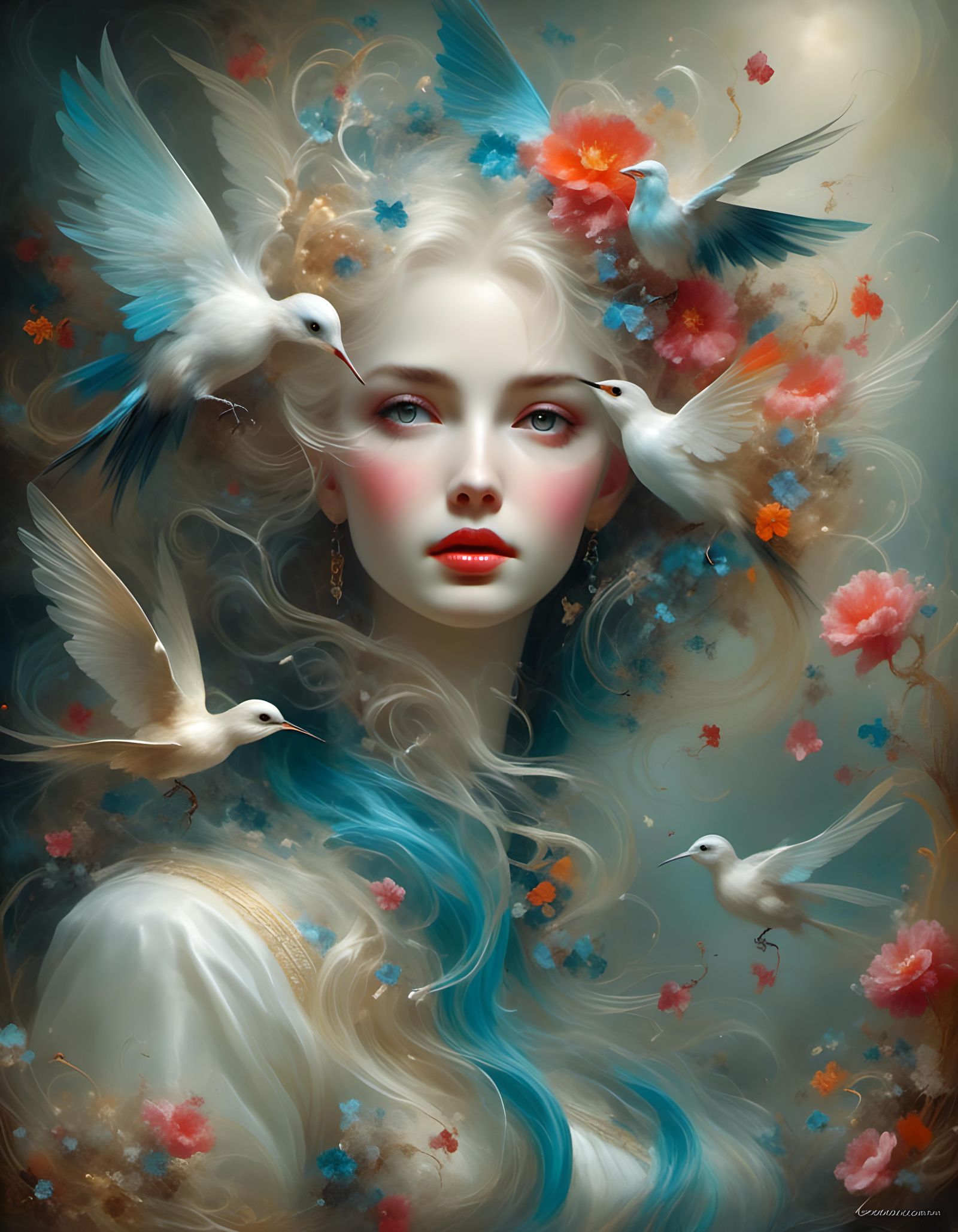 Romantic Winged Couple in Dystopian Dreamscape