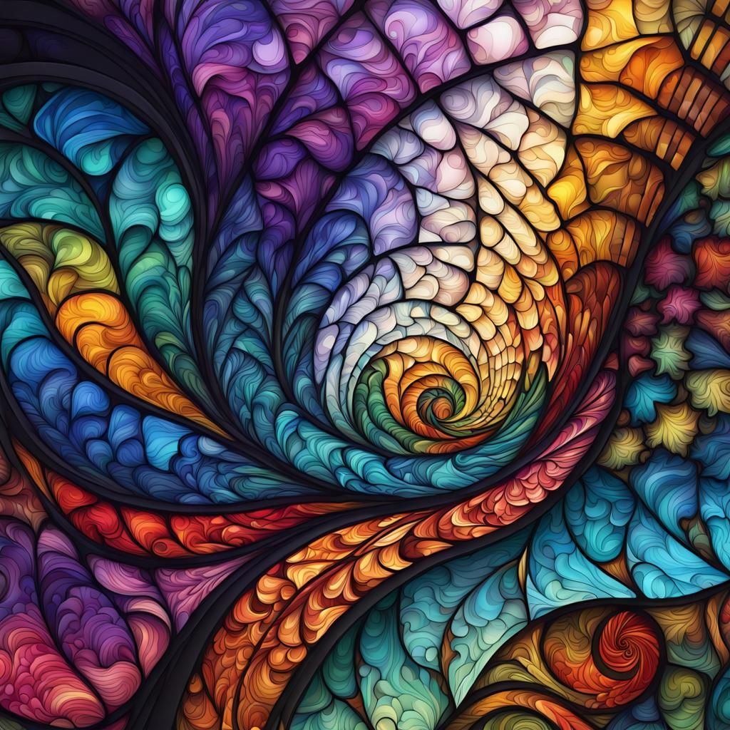 Abstract Stained Glass with Vector Fractal Design