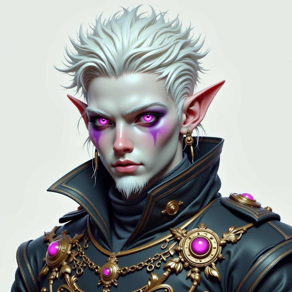 Half-Orc Man with Pink Eyes in Dark Fantasy Style