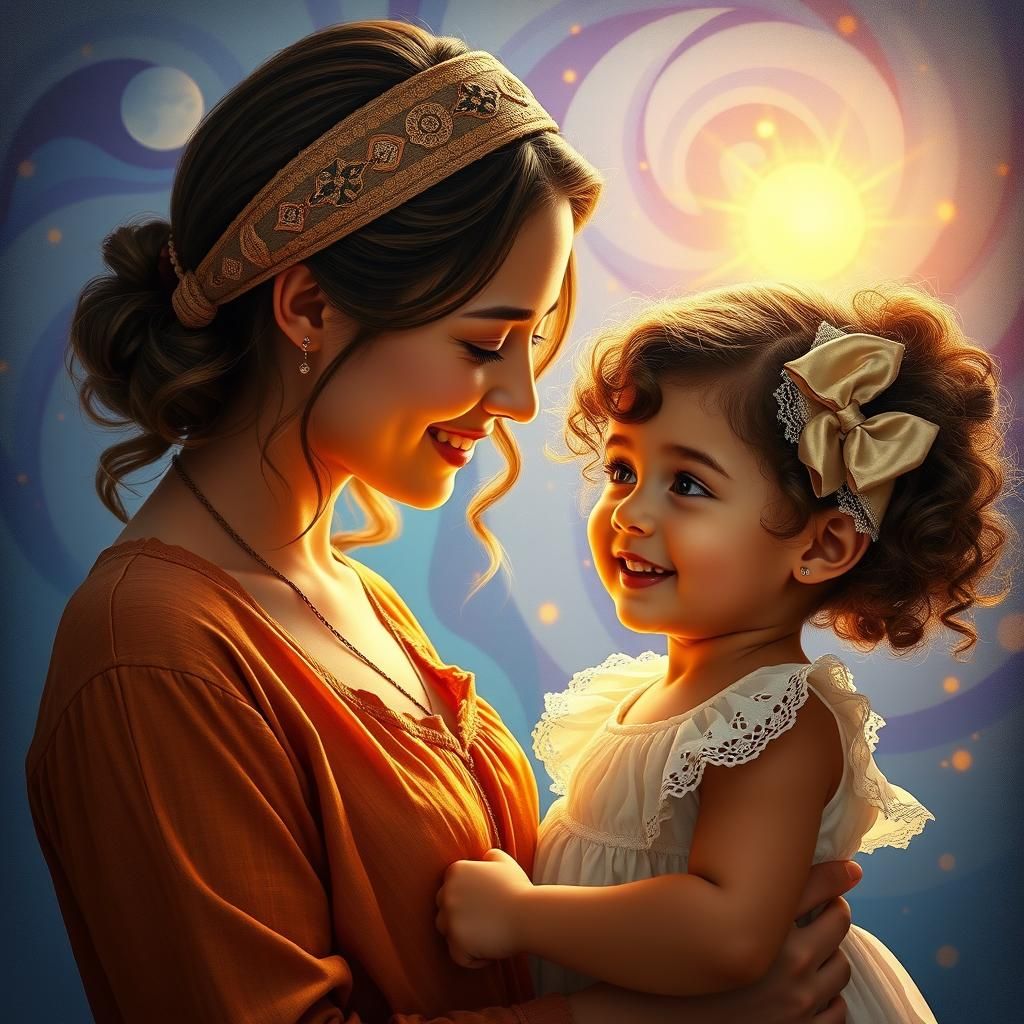 Mother and Child Portrait in Art Nouveau Style